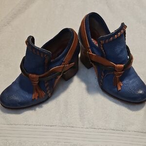 A.S.98 Blue and Tan Tassel Heeled Boots